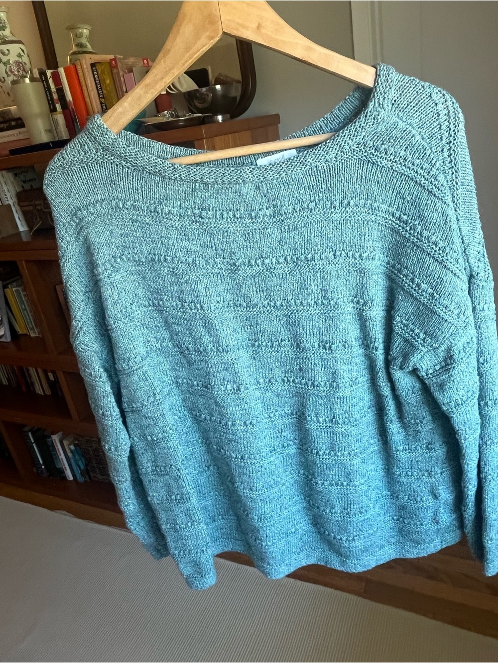 J. Jill Textured Teal Crewneck Sweater